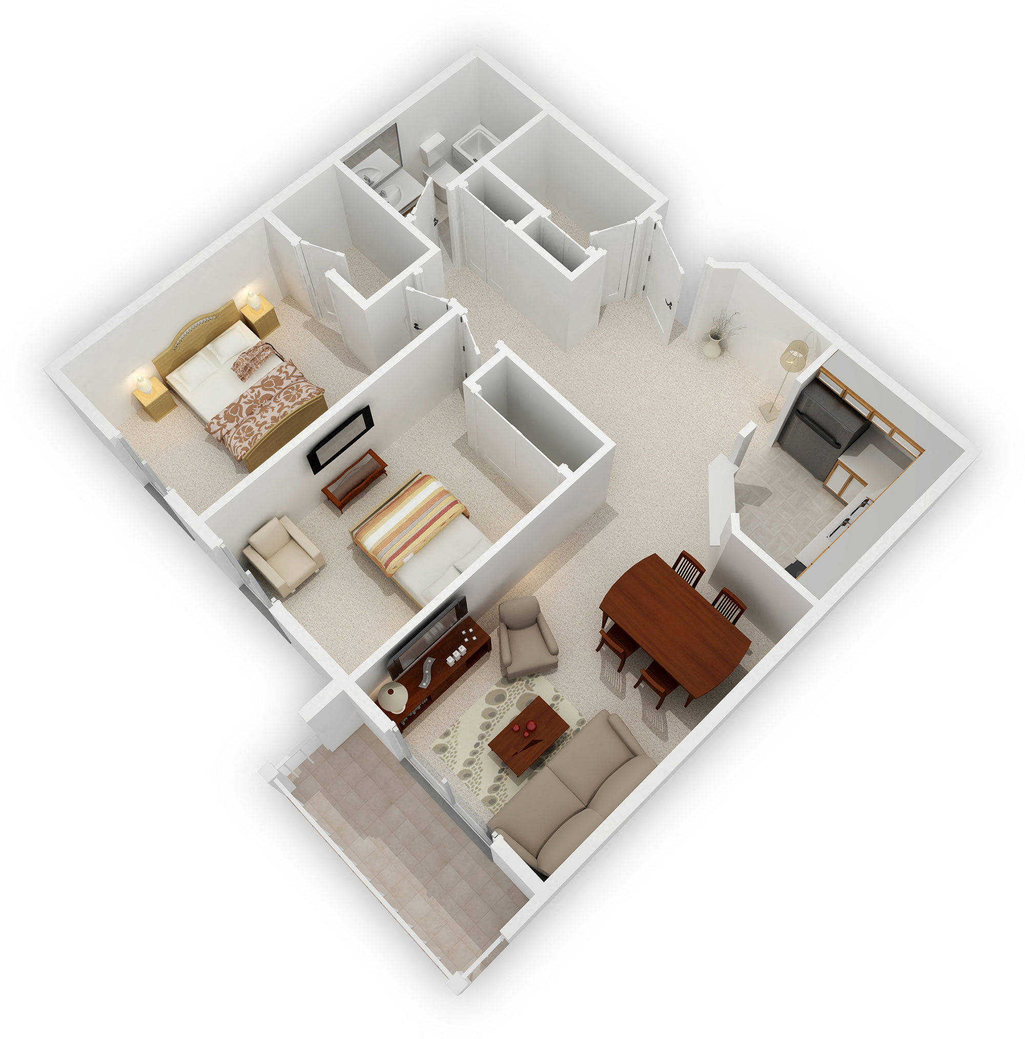 Floor plan for 2 beds, 1 bath, 1003 sqft